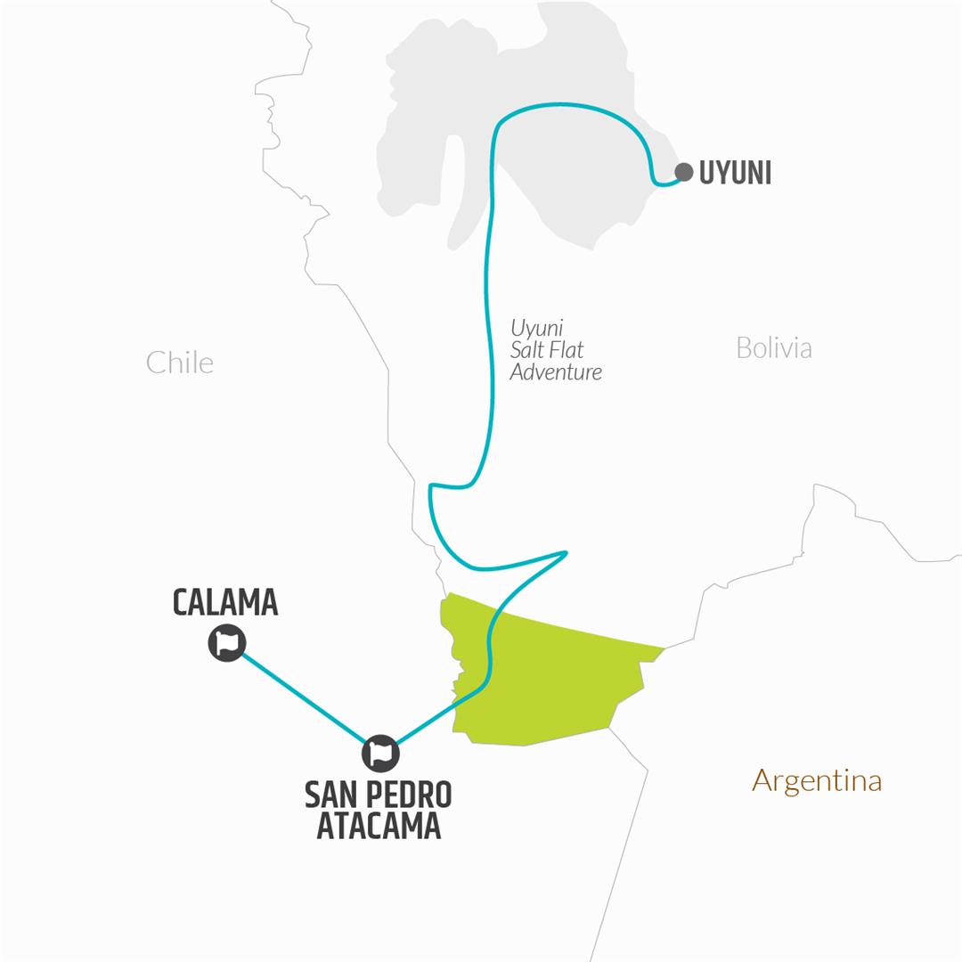 tourhub | Bamba Travel | Atacama & Uyuni Salt Flats Adventure 7D/6N | 42257 | Route Map